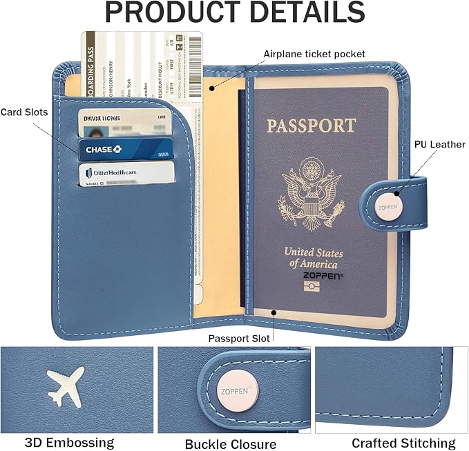 Passport Holder RFID Blocking Travel Wallet, Denim Blue | Passport Cover with Multiple Card Slots, Water-Resistant & Easy-Carry, Must-Have Travel Accessory for Men & Women.