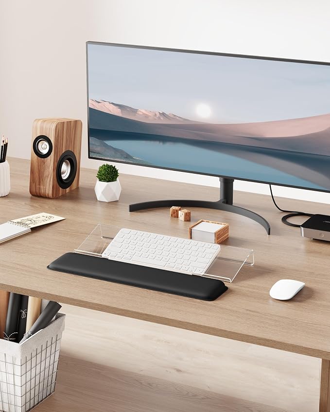 Laborio Computer Keyboard Wrist Rest, Keyboard Riser Stand for Desktop | Clear, Ergonomic Acrylic Keyboard Holder, Non-slip Wrist Pad, Pain Relief for Typing, Multiple Colors