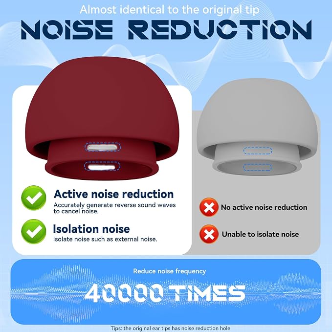 Inesore 4 Pairs Replacement Ear Tips for AirPods Pro 2nd/1st (Dark red) | with Noise Reduction Hole & Built-in dust Guard Screen,Silicone,with Portable Storage Box & Cleaner Pen,4 Size (XS/S/M/L)