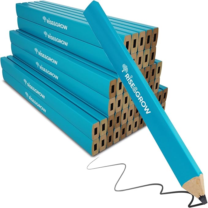 Rise & Grow 50 Set, Blue Carpenters Pencils Bulk 7” – HB Lead Flat Construction Pencils for Men and Women - Woodworking Pencil for Marking Wood, Concrete and Plastic (Blue)
