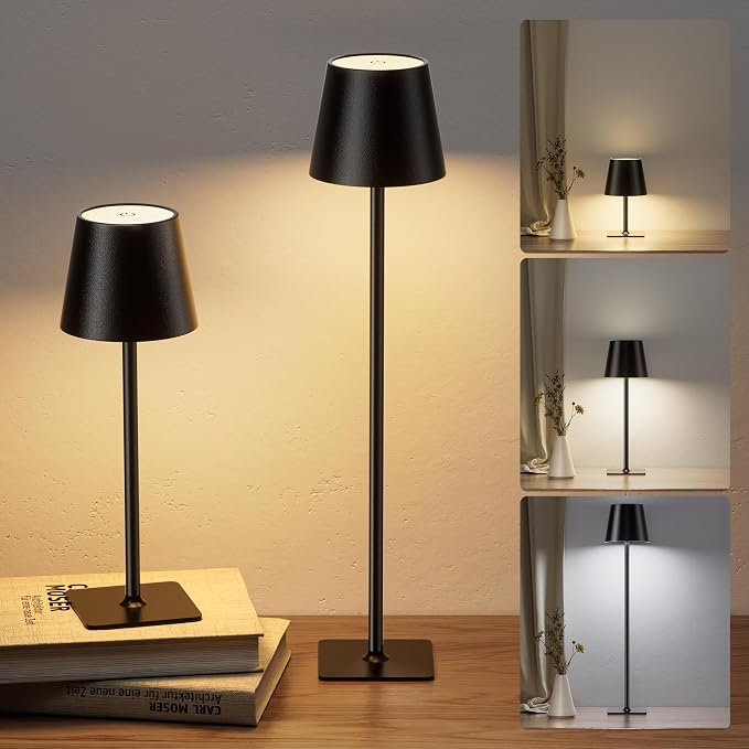 JACKYLED Cordless Table Lamps Rechargeable, 3 Adjustable Height, 5000 Capactiy Operated, 3 Colors Smooth Dimming, Portable LE