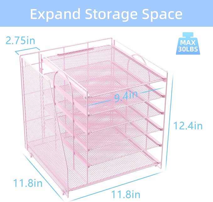 gianotter 6-Tier Paper Organizer With Magazine Holder | Desk Organizers and Accessories, File Organizer for Office Supplies Storag (Pink, 6-Tier)