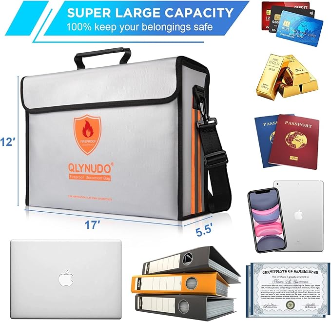 Fireproof Document Organizer, Safe Box for Legal Size Files & Laptops | Fits 3-Ring Binders | TSA Lock | Rigid Bottom | 2550°F Flammability Certified | Notary Safe