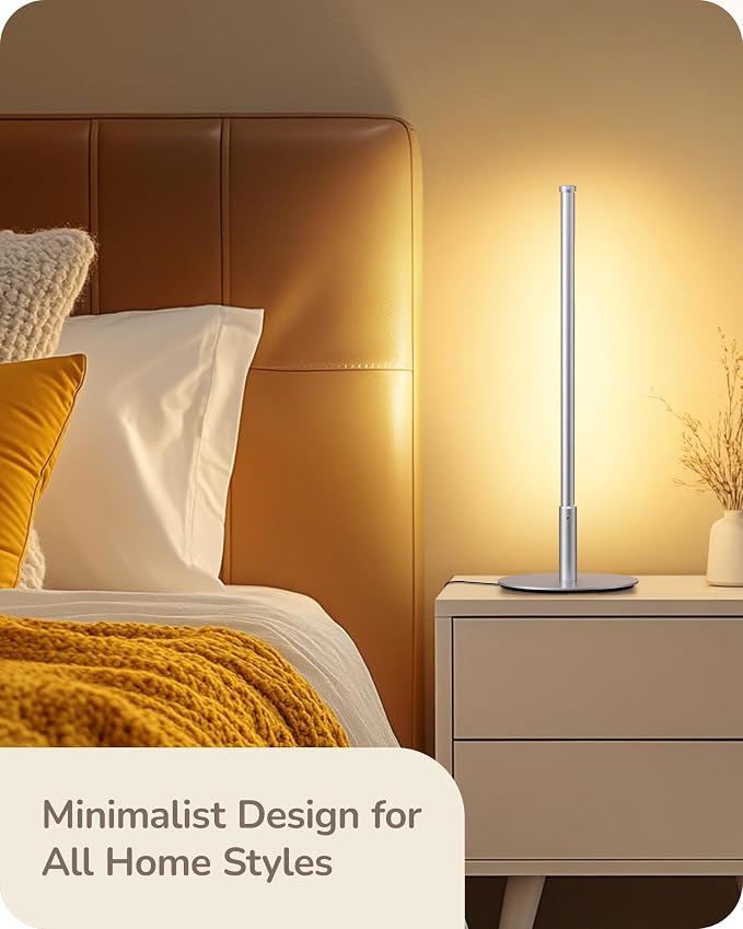 EDISHINE LED Table Lamp, Modern Desk Lamps for Living Room, Silver | 3 Color Temperature, Stepless Dimmable, 6W, Metal Finish, Slim Style for Bedroom, Living Room, Corner