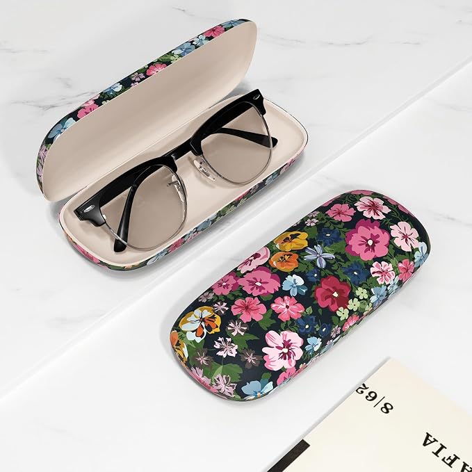 Eyeglasses Case, Portable Hard Shell Protective Case for Glasses, Eyeglass Holder Box for Women with Cleaning Cloth