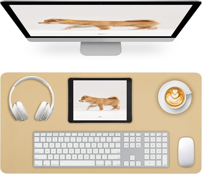 Leather Desk Pad Mat, Latte Desk Mat, 23.6" x 13.7" | Non-slip and Waterproof Computer Mat, Desk Protector for Office/Home, Desk Accessories