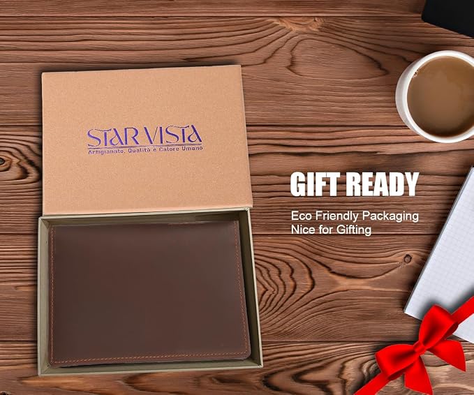 STAR VISTA Phoenix Leather Passport Holder, Full Grain Leather Travel Wallet - Slim, Bifold, RFID Blocking, ID Window, Coin Pocket, Card Slots, SIM Slots, AirTag Holder