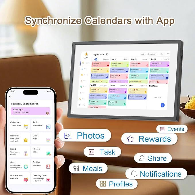 10.1 inch Digital Calendar & Chore Chart,Smart Touchscreen Interactive Display for Family Schedules, Digital Photo Frame Functon, Great for Organizing Your 2026 Calendar
