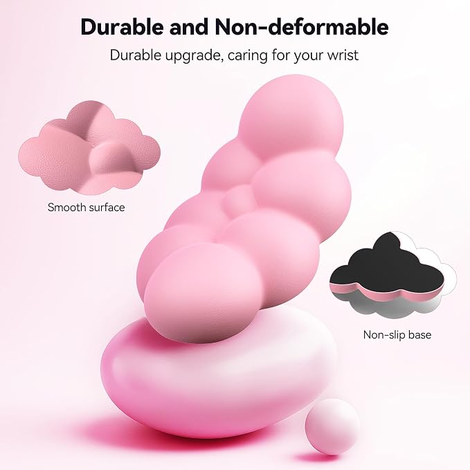 TECKNET Cloud Keyboard Wrist Rest Set, Cloud Wrist Rest with Non-Slip Base, PU Leather Wrist Pad for Keyboard with Ergonomic Memory Foam for Computer Laptop Office Gaming and Pain Relief, Dark Pink
