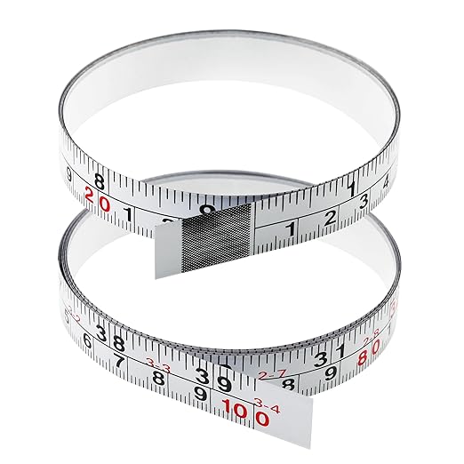 2-Pack Adhesive Measuring Tape for Workbenches, 39 Inch | 1/2-inch white ruler tape with imperial and metric scales; peel-and-stick design reads left to right