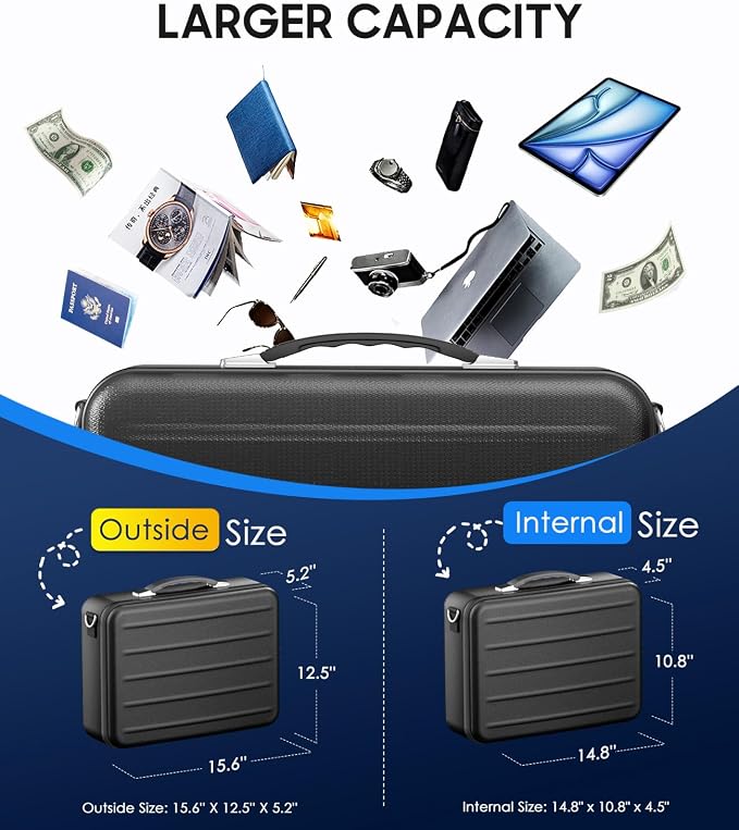 Fireproof Document Box with Lock, Hard-Shell Fireproof Safe Box | Fire proof Lock Box for Home Documents, Portable Travel Fire Proof File Box for Passport Laptop Certificates, Black