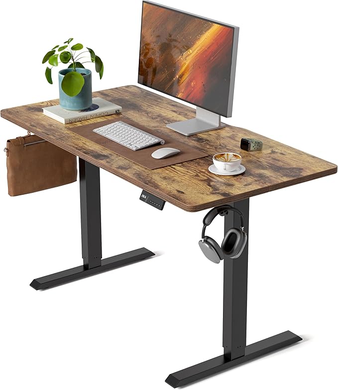CubiCubi Electric Standing Desk, 48 x 24 Inches Height Adjustable Sit Stand Desk, Ergonomic Home Office Computer Workstation, Rustic Brown