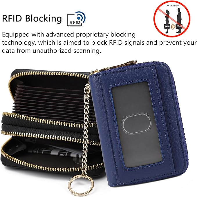 imeetu RFID Credit Card Holder, Small Card Wallet Women, Leather Card Case | Genuine Leather Women's Card & id Cases, Change Coin Purse with Zipper Keychain id Window, 20 Colors & 3 Styles, Daily, Gifts