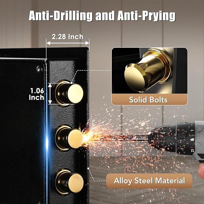 Safe Box with Fireproof Waterproof Money Bag, Alloy Steel Home Safe with Digital Keypad, Dual Key Lock, Fireproof Money Bag & LED Light, 1.2 Cuft Personal Document Lock Box for Office Dorm Hotel