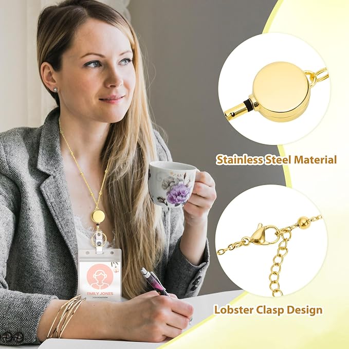 Lanyards for Id Badges 3 Pack Badge Lanyard with 6 Pcs Id Badge Holder Retractable Stainless Steel Teacher Lanyard Cruise Ship Lanyards for Girl Women (Gold, Silver, Pink)