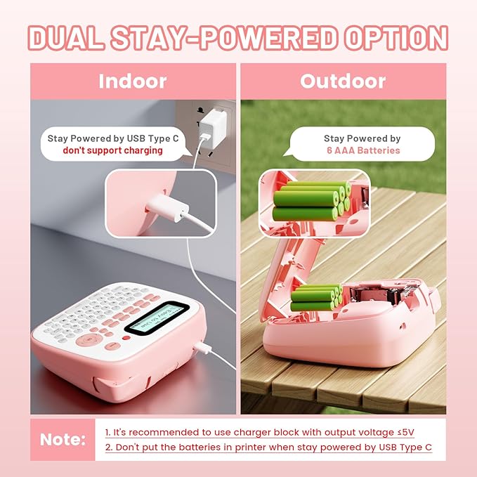 Pink Label Maker Machine with-Tape, Portable Kids Label Maker, QWERTY Keyboard Labeler Handheld, D210S Easy Labeler with Multiple Fonts Frame Barcode for Home Office School Supplies