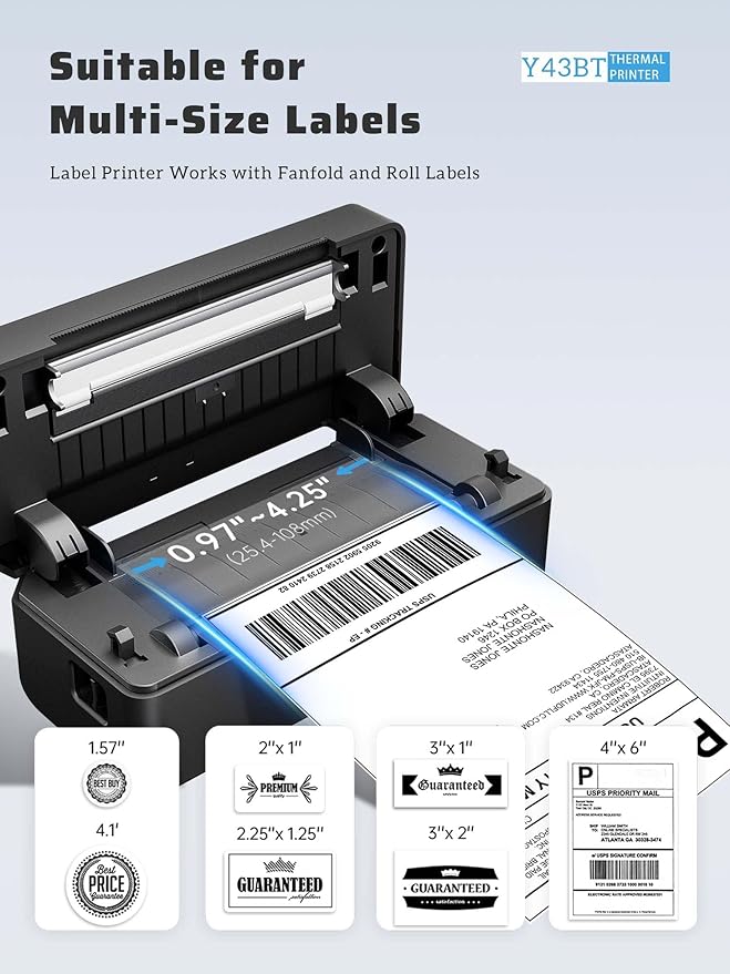 Shipping Label Printer 4x6, Bluetooth Thermal Label Printer for Small Business, Warehouse or Home Office, Compatible with Windows iOS Android Mac, USPS Amazon Ebay Etsy Black