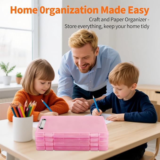 2 Pack Letter Size Clipboard with Storage 8.5 * 11, Plastic Clear Clipboard File Box A4 Pink Nursing Clip Board for School & Office with Christmas Stickers (Clear & Pink)