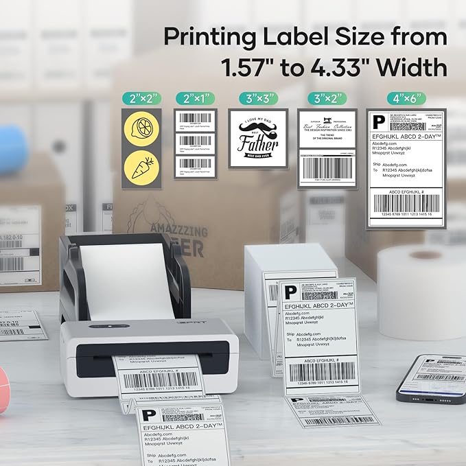 iDPRT Shipping Label Printer 4x6 Bluetooth Thermal Label Printer for Small Business and Shipping Package, Support Android, iPhone, Windows, macOS, Widely Used for Amazon, Shopify, Ebay, White