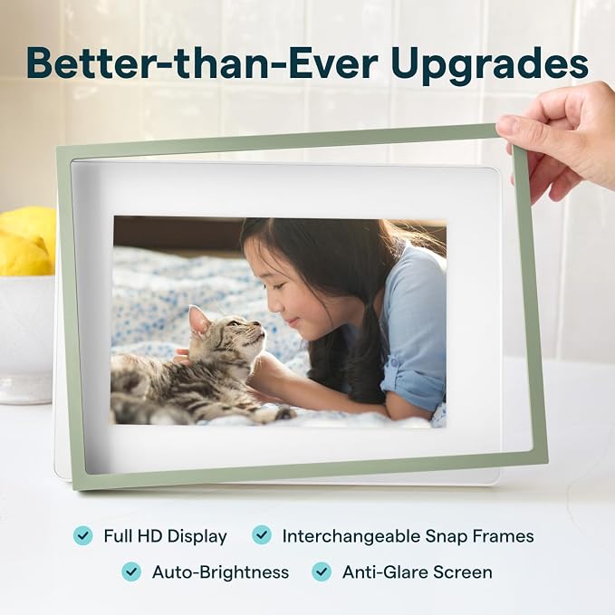Skylight Digital Picture Frame 2 – 10" Full HD Wi-Fi Touch Screen, 16GB Digital Photo Frame, Load Photos & Videos Directly from Phone, Anti-Glare – Ideal for Personalized Gifting, Classic Green