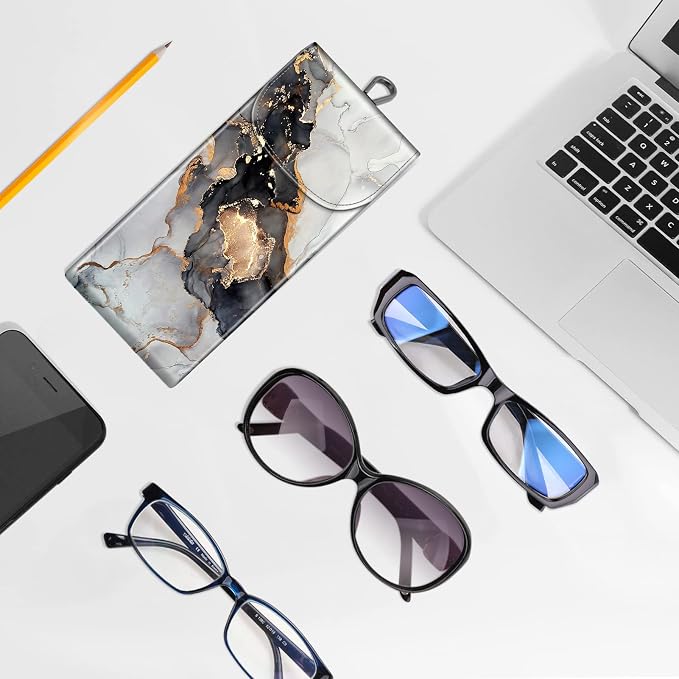 FINTIE Double Glasses Case with Carabiner Hook, Portable Vegan Leather Eyeglass Case Anti-scratch Sunglasses Pouch