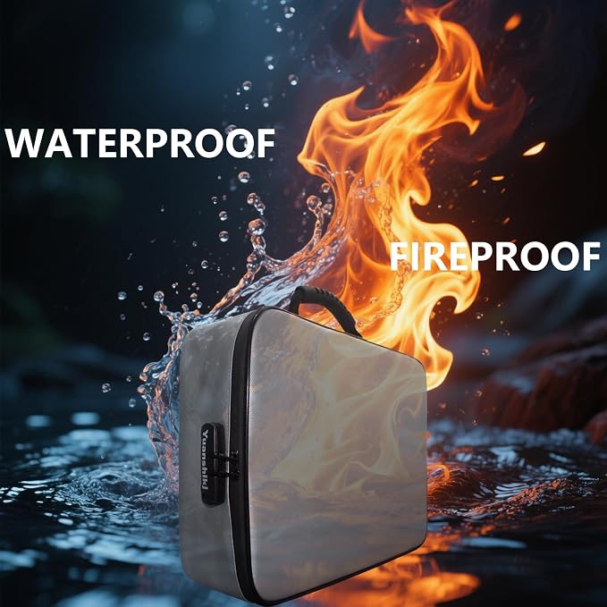 Yuanshikj Portable Fireproof Waterproof Document Organizer with Lock,Grey | 3 digit Code,15.1"x11.2"x4.3",Heat Insulated Fire＆Water-Resistant Box 13 Layers File, Home Travel Safe Storage for Important