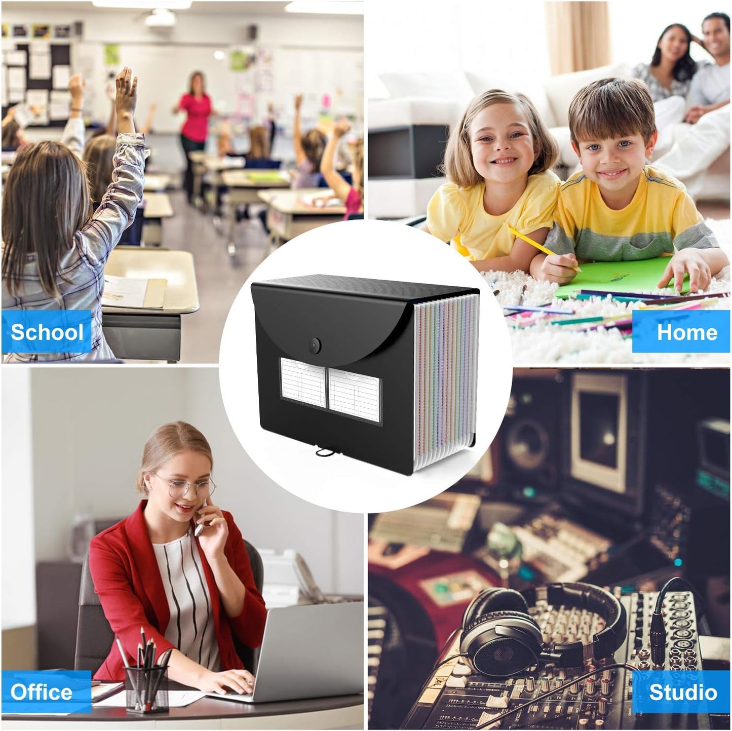 2 Pack Expanding File Folder with Blank Label, 12 Pocket Accordian File Organizer Document Storage Organizer, Desktop Accordion Folders File Keeper A4 Letter Size for Home School Office