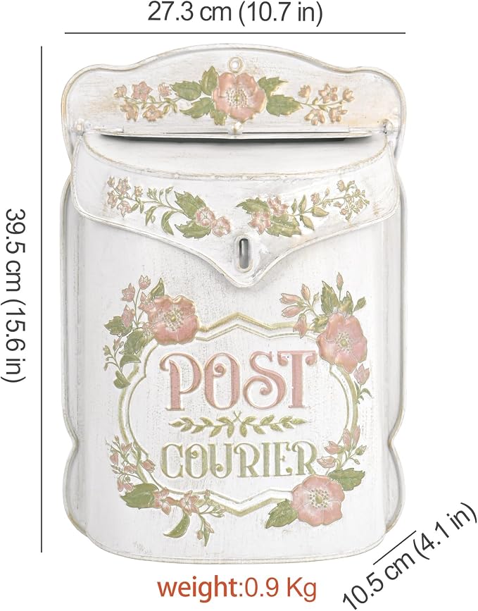 BIG FORTUNE Wall Mount Mailbox for House Outside Vintage Metal Door Mailbox Antique Style Nostalgic Charm Home Decor Garden Vintage English Cottage Decor Flower Patter