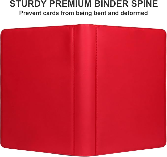 GEAoffice 16 Pocket Trading Card Binder for 1000+ Cards, Ringless Side-Loading 4x4 Card Binder with Zipper Closure, PU Leather 1024 Card Binder for MTG/TCG/Baseball/Sports&Game Cards, Red