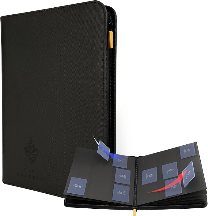Card Guardian - 9 Pocket Premium Black Card Binder with Zipper for 360 Cards - Trading card binder with Side Loading Pockets for Trading Card Games -TCG Binder (Black)