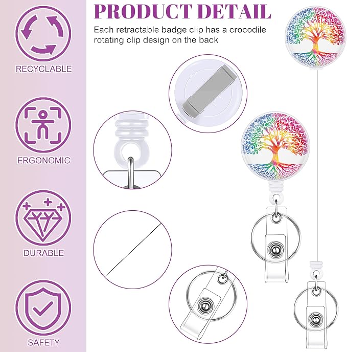 3 Set Badge Holder Retractable Reel Colorful Tree ID Badge Holders with Clip Cute Name Badge Holders for Teacher Nurse Doctor Student Office Workers