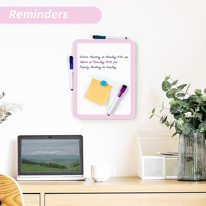 VUSIGN Magnetic Dry Erase Board, 8.5 x 11 Inches White Board, Pink | Includes 4 Dry Erase Markers,Small Mini White Board for Students Fridge Wall Locker