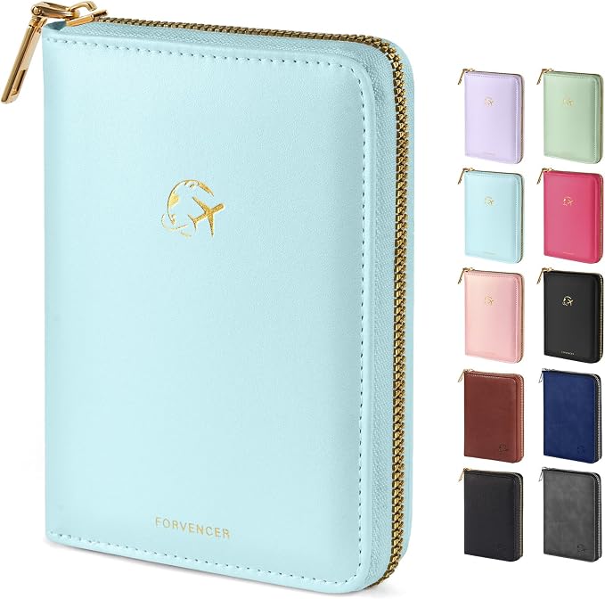 Forvencer Safe Zipper Passport Holder Cover, Passport Wallet for Travel | Cute RFID Blocking Passport Book, Waterproof Travel Accessories for Women, Light Blue