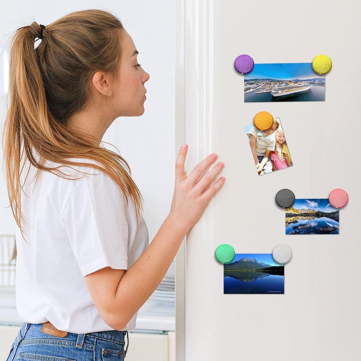 Qualsen Fridge Magnets, 50pcs Refrigerator Magnets, Small Magnet for Whiteboard, Mini Cute Magnet for Fridge, Locker, White Board, Kitchen, Office, Classroom (White)