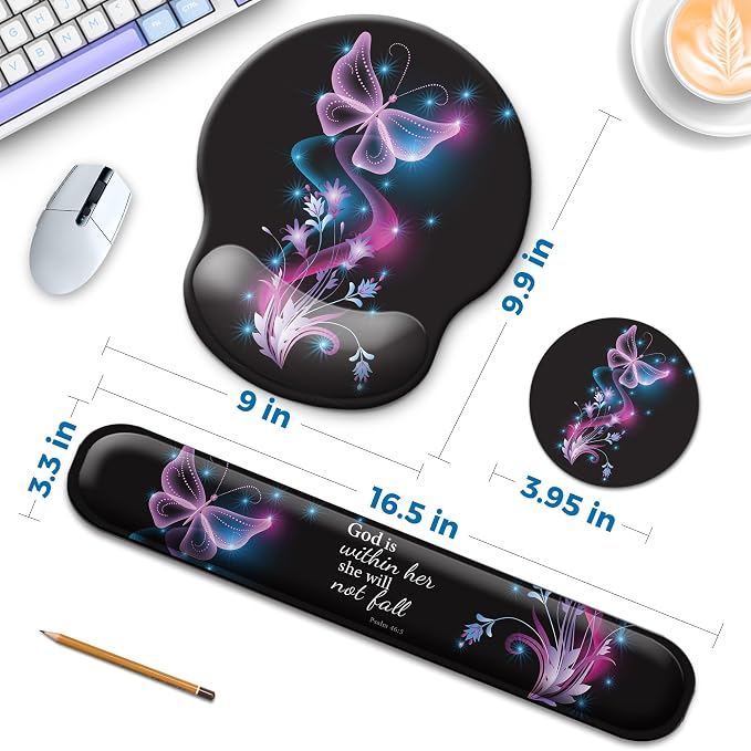 Mouse Pad and Keyboard Wrist Rest Support,Ergonomic Mouse Pad Set | Mousepad With Coaster and Non-Slip PU Base,Pain Relief for Desk Desktop Gaming, Computer,Office -Beach