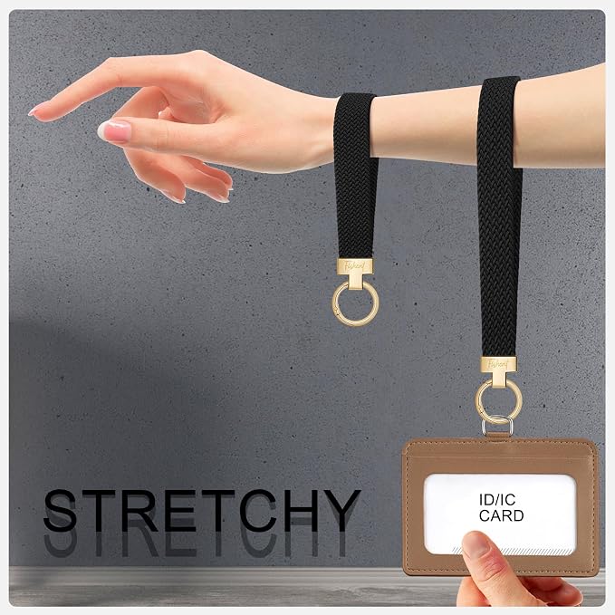 Fishent Stretchy Wristlet Keychain, Cute Key Chain, Woven Wrist Lanyard for Car Keys with 3 Keyrings and D-ring for Women Men