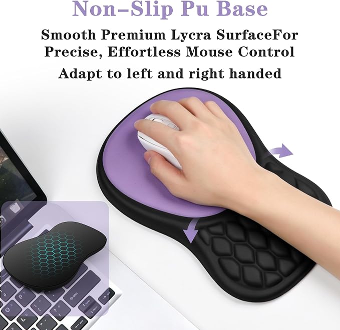 Wrist Rest for Computer Keyboard and Mouse Pad Set with Massage Design | Ergonomic Memory Foam Wrist Support Mouse Pad for Pain Relief,Easy Typing,Desk Wrist Pad for Office Home(2-in-1 Black+Purple)