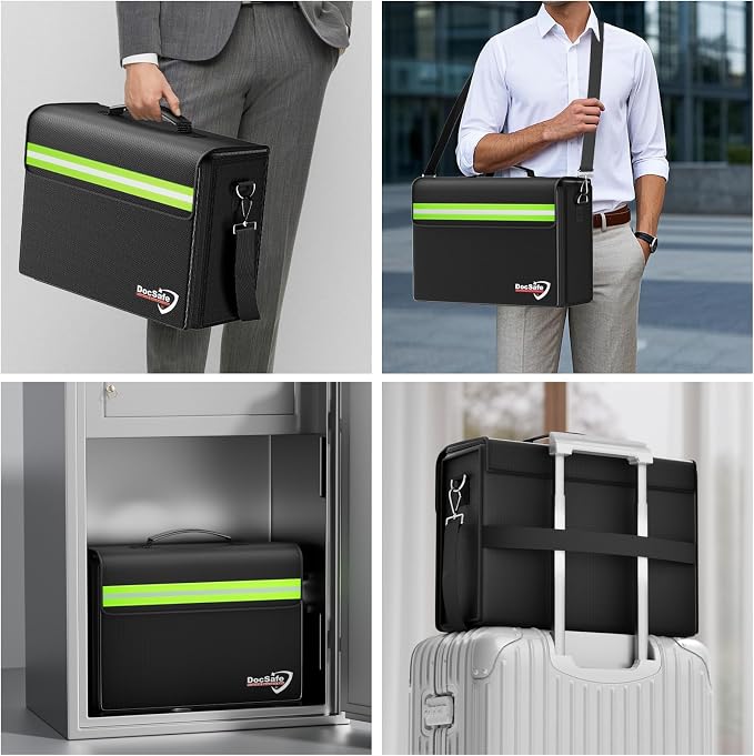 DocSafe 5200°F Large Fireproof＆Wate-Resistant Document Bag with Multiple Pockets,(17”x12.5”x7.2”) File Storage Organizer Important Document Holder