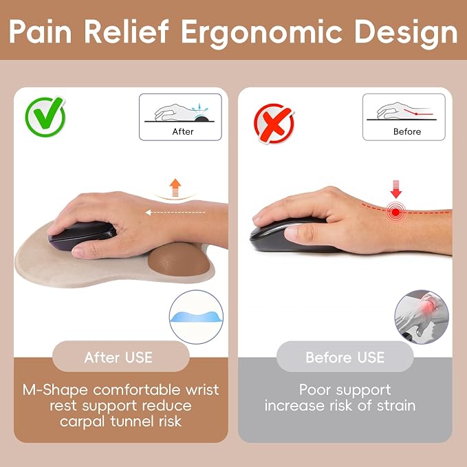 Ergonomic Mouse Pad,Non Slip Mousepad Wrist Rest Support for Office, Computer, Laptop & Mac(A-Light Brown)