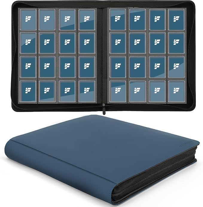 Toploader Binder,16 Pocket Top Loader Binders for 3" x 4" Rigid Cards,Toploader Card Binder for Hard Plastic Top Loaders,Holds 640 Top Loaders(Blue)