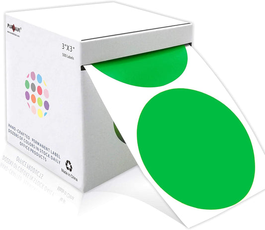 PARLAIM 3 Inch Round Permanent Adhesive Color-Code Dot Stickers,500 per Roll dots Label Dispenser Box,Iventory Circle Stickers (Dark Green)