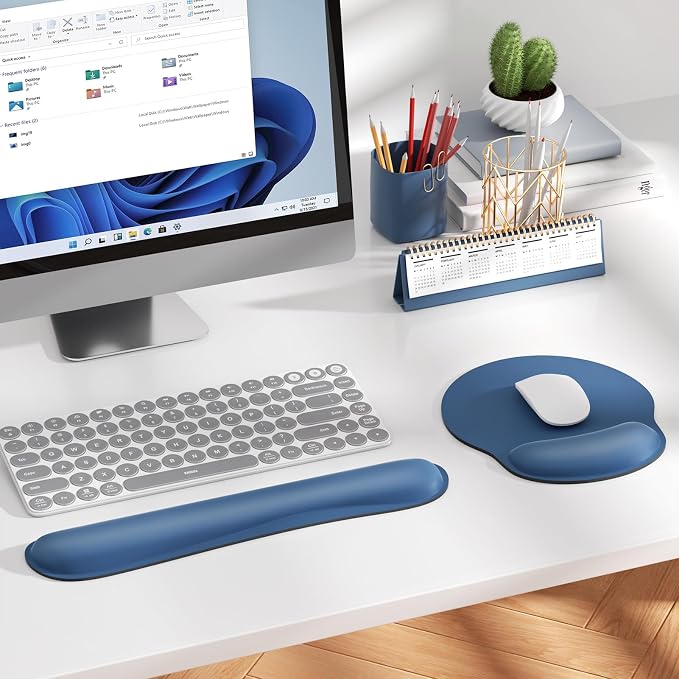 KTRIO Keyboard Wrist Rest & Mouse Pad with Wrist Rest, Navy Blue | Memory Foam Wrist Support, Ergonomic Design, Non-Slip Base, Office and Home Use