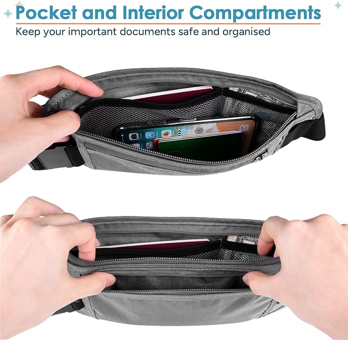Money Belt Travel Fancy Pack with Slim Anti-Theft RFID Blocking | Waist for Travel Concealed under Clothes for Ultimate Protection of Credit Cards, Cash, Passport & Documents, Grey