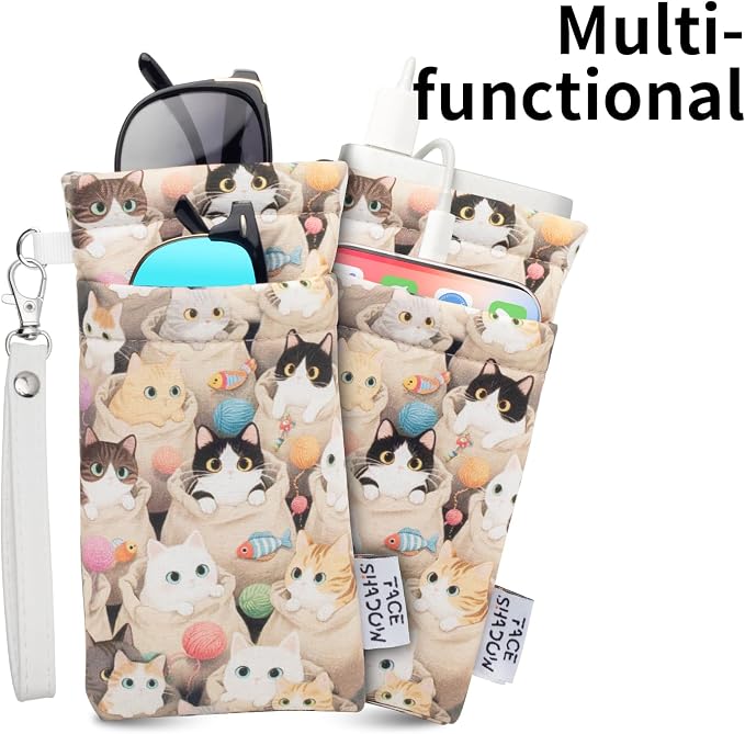 Face Shadow Double Glasses Case Soft Eyeglass Case For Women Men Squeeze Top Sunglasses Case With Cleaning Cloth