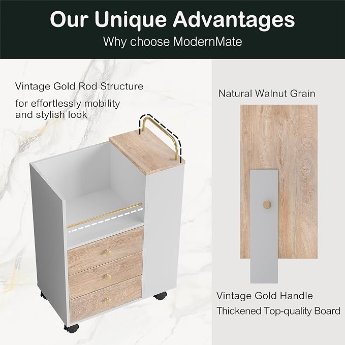 Mobile File Cabinet Under Desk with 3 Drawer, Lockable Wheels | Rolling Filing Cabinet, Utility Cart with Open Storage Shelves Home Office Fits A4/Legal, 19.7" x 11.8" x 26.3", Light Walnut