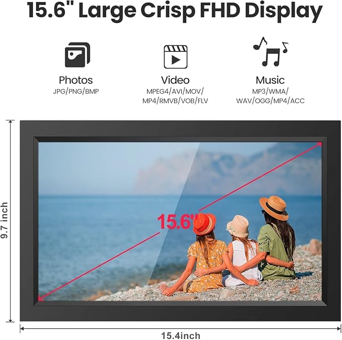 XElectron 15.6 Inch Large Digital Picture Frame, WiFi Digital Photo Frame with 32GB Storage and SD Card Slot/USB Port, Free Storage, 1920x1080 IPS FHD Touch Screen - Gift for Friends and Family