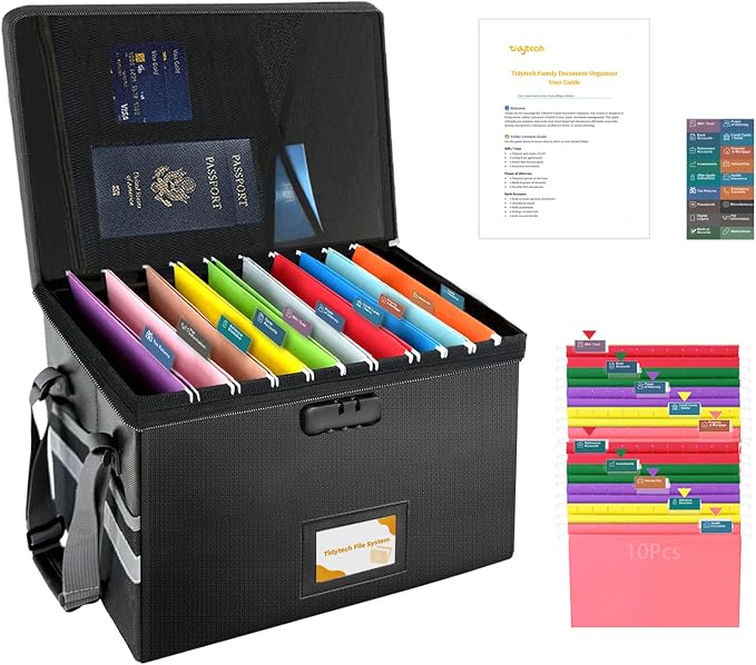 Next of Kin Box Organizer with Labels,Estate Planning Organizer Kit | Fireproof Home & Office Organization with Family Document Guide,Foldable Document Organizer for Family,Combination Lock