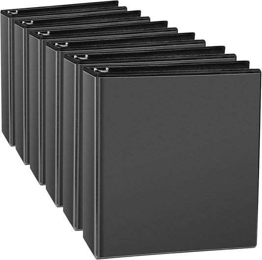 CIXILDTS 1.5-inch D Ring Binders, 3 Ring Binder Fit US Letter Size Paper, 1-1/2" Slant D Ring View Binder with 2 Pocekts, 6-Pack, Black