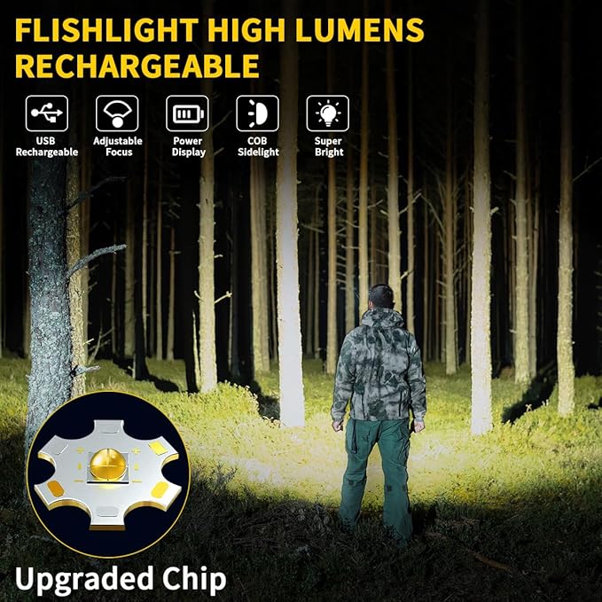 ZioeYiue Rechargeable Flashlights High Lumens, 7Mode Flashlights Rechargeable, Super Bright Flashlight Camping, Adjustable Tactical Flash Light High Powered, LED Flashlight for Home Emergency 4Pack