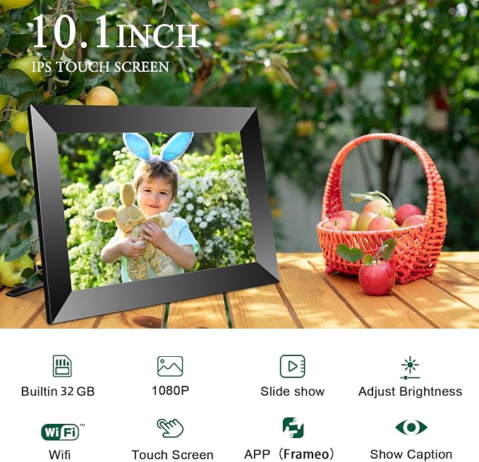 Digital Picture Frame, 10.1" 1280x800 HD IPS Touch Screen Picture Frames with 32GB Memory, Smart Digital Photo Frame Warm Gifts for Mom, Quick & Easy Setup,Share Photos and Videos via Frameo App